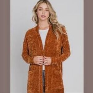 Hailey & Co Chenille Cinnamon‎ Cardigan with open front pockets Womens Size M